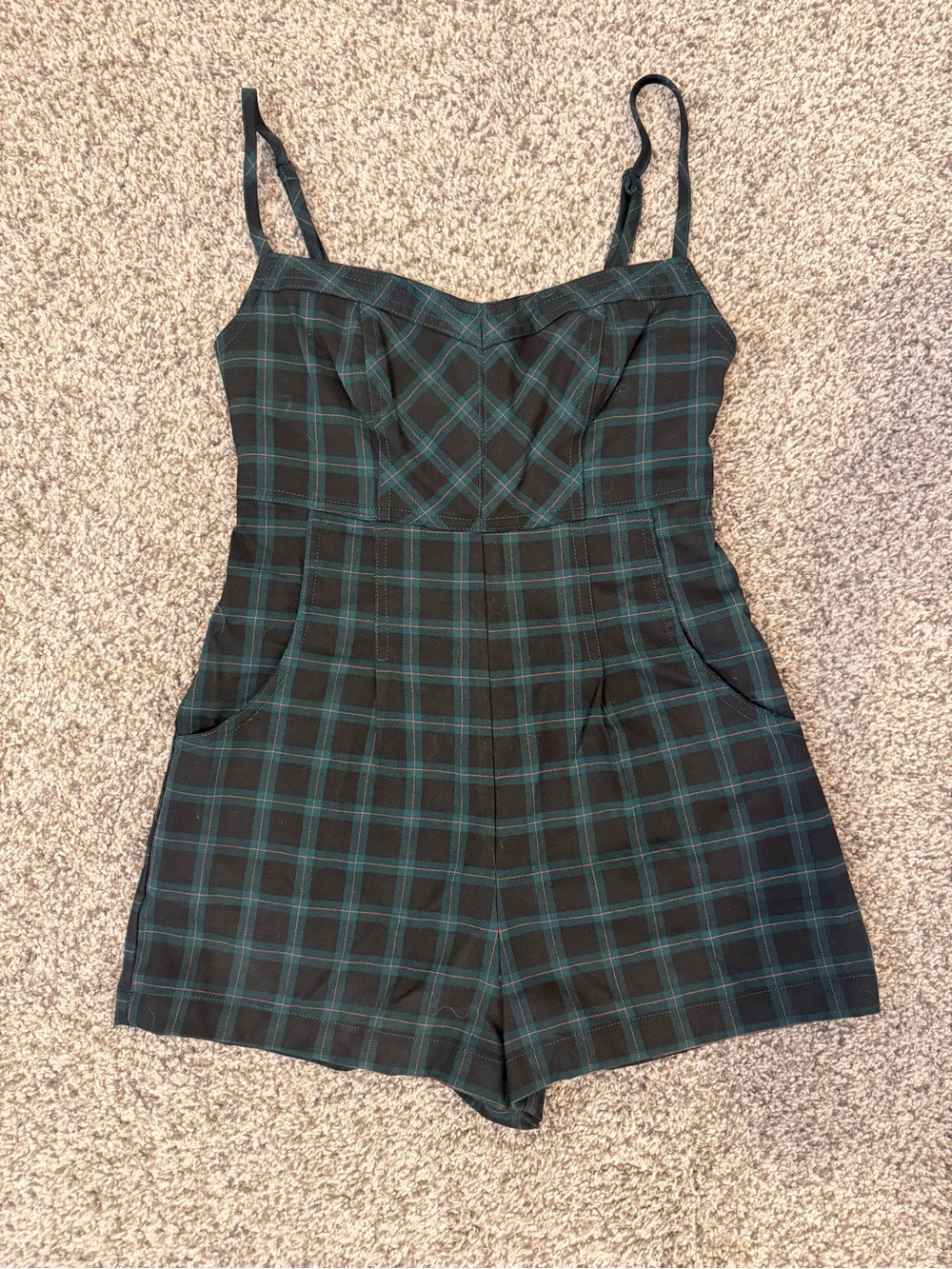 Urban Outfitters UO Isaac Plaid Romper Black & Green Small
